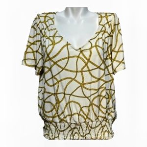 Michael Kors Gold Chain Print Short Sleeve Blouse Size M  nwot